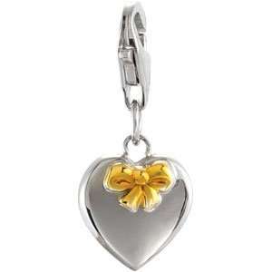   Silver 10.00X11.50 Mm Heart Charm With Yellow Plated Bow Jewelry