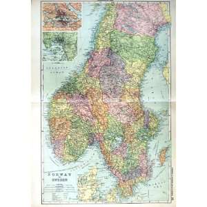   : 1910 Map Norway Sweden Stockholm Christiania Baltic: Home & Kitchen