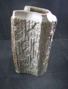 OLD Fok Art SEWER TILE Pottery Tree Trunk VASE Detailed  