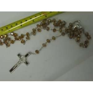  Traditional Clear Brown Color Rosary Necklace with Cross 
