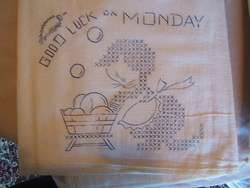   Stamped Good Luck Kitchen Towels To Embroider w/ Cats Muslin  