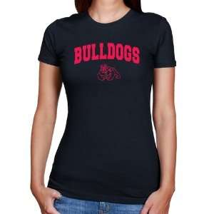 Fresno State Bulldogs Ladies Navy Blue Logo Arch Slim Fit T shirt