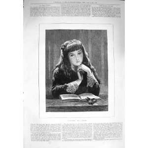  1875 Antique Portrait Beautiful Girl Reading Book