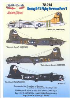 Lifelike Decals 1/72 BOEING B 17 FLYING FORTRESS Part 1  