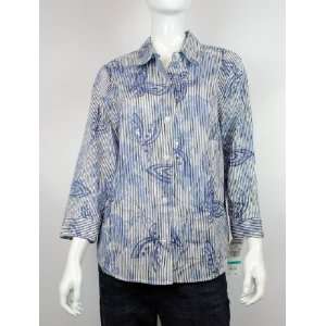    NEW ALFRED DUNNER WOMENS BUTTON DOWN 3/4 BLUE TOP 16 Beauty