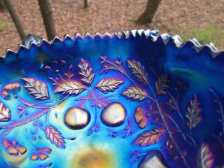 Antique Carnival Glass NORTHWOOD FRUITS FLOWERS BON BON ELECTRIC BLUE 