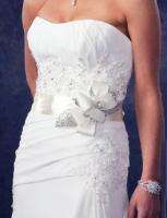 Couture style White Wedding Gown Sash with Ivory or White Beaded Clip 