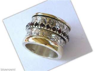 Wide band woman spinner ring garnets luxury ring bague  