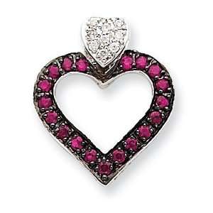  Diamond Ruby Heart Pendant in 14k White Gold Jewelry