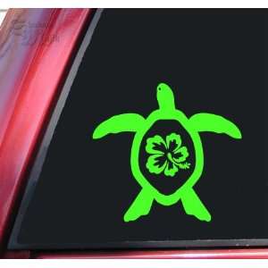  Hibiscus Honu Hawaiian Sea Turtle Lime Green Vinyl Decal 