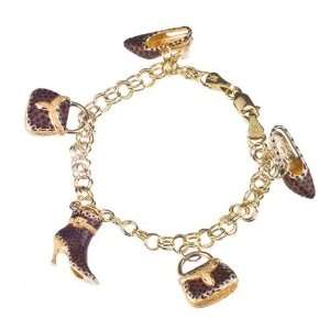  14KT Charm Bracelet with Leopard Enamel Charms Jewelry