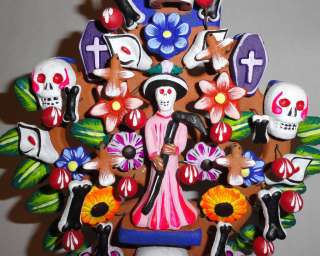 Mexican FolkArt Tree of Life Day of Death Candle Holder  