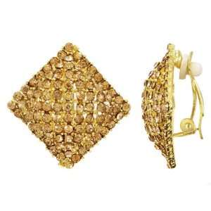  Betsies Square Rhinestone Clip On Earrings   Gold 