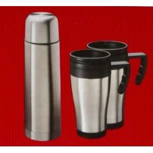 Stainless Steel Insulated Beverage Bottle & Two Travel Mugs Keeps Hot 