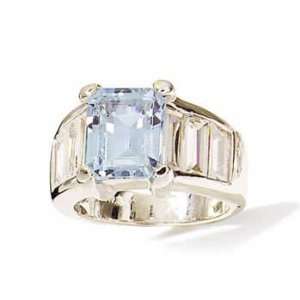    Sterling Silver Oct Blue Topaz Bgt Czs Ring (Size 6.5): Jewelry