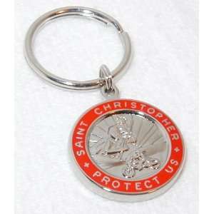  St. Christopher Motorcycle Medal Keychain/ Honda Red 
