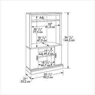   center features a storage area behind doors with an adjustable shelf