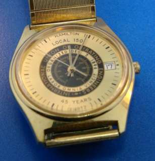 Hamilton Quartz Gold Watch Union Local 150 45 years 10K  