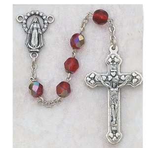  BIRTHSTONE RUBY JULY 6MM BEAD ROSARY, BOXED Everything 