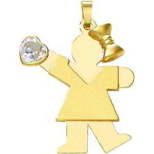  14K Gold The Kids April CZ Birthstone Girl Charm: Jewelry