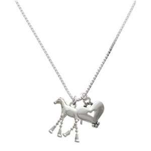  Horse with 4 Dangle Legs and Silver Heart Charm Necklace 