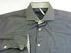 New Authentic BOGOSSE Aramis 08 Mens Dark Gray Shirt Leather Cuffs 