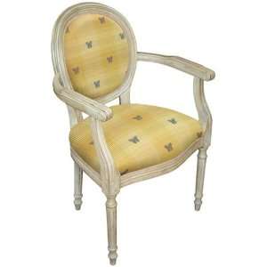   in Yellow Fabric Upholstered Armchair in White Wash