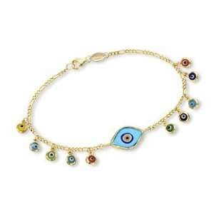  Evil Eye Glass Charm Bracelet In Vermeil: Jewelry