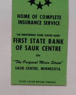   Matchbook First State Bank of Sauk Centre MN Stearns Co Minnesota