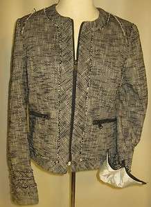 NWT $198 Banana Republic Black Combo Textured collarless jacket Size 
