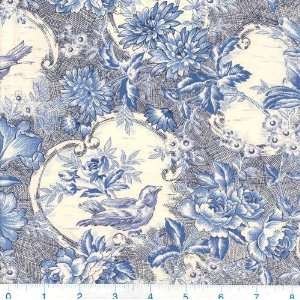  45 Wide Bird Toile Blue Fabric By The Yard: Arts, Crafts 
