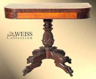 SWC Carved Mahogany and Satinwood Classical Card Table  