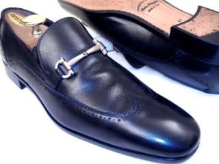 Salvatore Ferragamo Mens Black Wingtip Silver Gancini Dress Shoes 