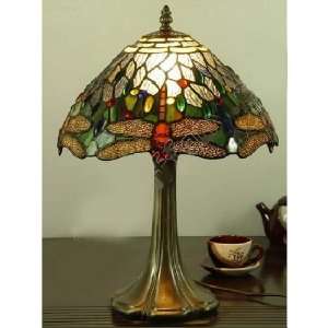  Tiffany table lamp cast metal body dragonfly glass shade 