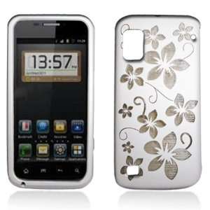 Snap on Hard Shell Case for ZTE Warp [Boost Mobile] (Silver Flowers)