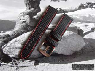Black Carbon Fibre Watch Strap   Black or Red stitching  