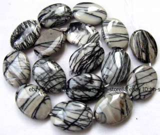 Black Stripe Jasper 18x25mm Flat Oval Gemstone Beads 15  