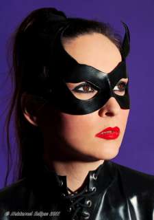 CATWOMAN BLACK LEATHER MASK CAT EARS HALLOWEEN COSTUME  