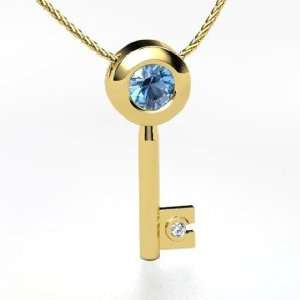  Key to Serenity, Round Blue Topaz 14K Yellow Gold Necklace 