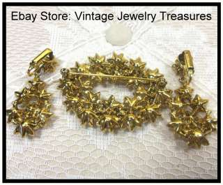   Amber Rhinestone Gold Tone Pin Clip Dangle Earring Set MINT  