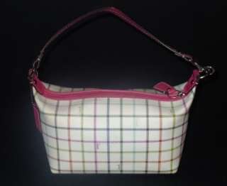 Auth Coach Tattersall Pink Heritage Stripe Top Handle Pouch Bag and 