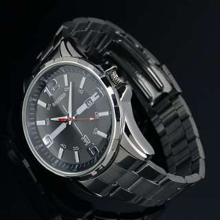   Display Analog Classic Stainless Steel Black Style Quartz Mens Watch