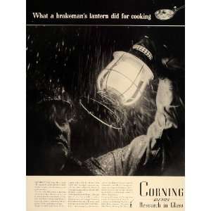   Ad Corning Glass Pyrex Train Lantern Brakeman Rain   Original Print Ad