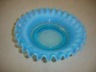Fenton blue opalescent hobnail berry bowl  
