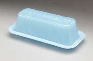 New LIGHT BLUE MILK GLASS Depression Glass Elongated Butter Dish 