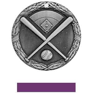 Hasty Awards Custom Baseball Medals SILVER MEDAL/PURPLE RIBBON 2 