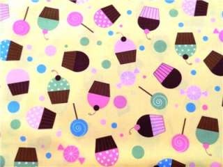 New Cupcakes Fabric BTY Candy Lollipops Sweets Yellow  