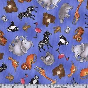  45 Wide Take Me To The Zoo Baby Animals Blue Fabric By 