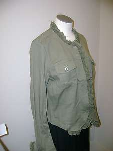 by Marc Bouwer Ruffle Trim Twill Jacket with Pockets M NWT Olive 