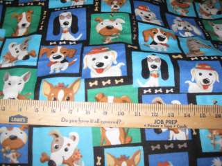 Bow Wow flannel Fabric pit poodle Jack Russel Blue Green Aqua 1 YD BTY 